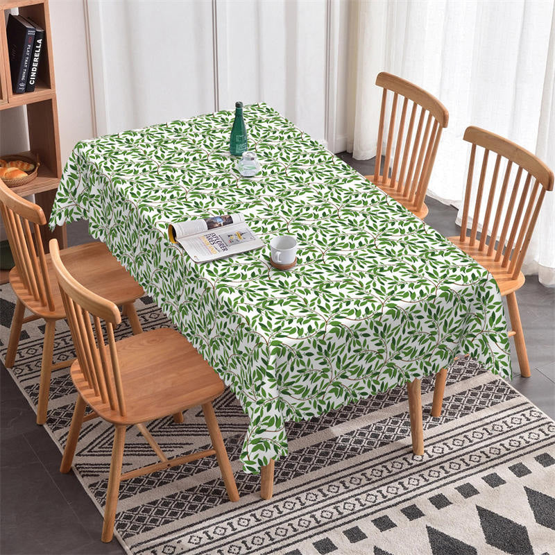 Green Leaves Botanical Pattern Rectangle Tablecloth - 52x70 Inch
