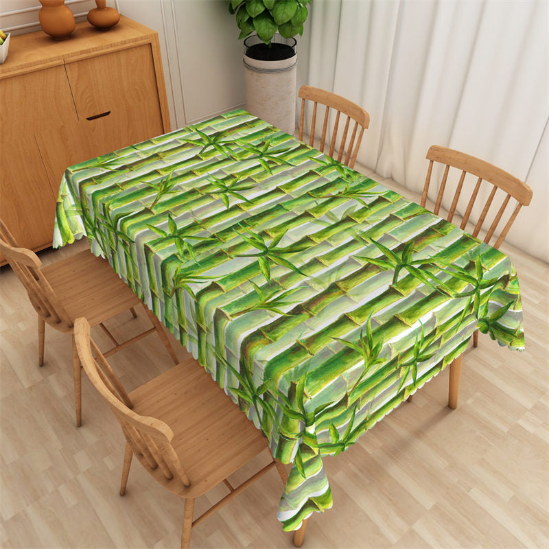 Greenery Bamboo Pattern Picnic Rectangle Tablecloth - 52x70 Inch
