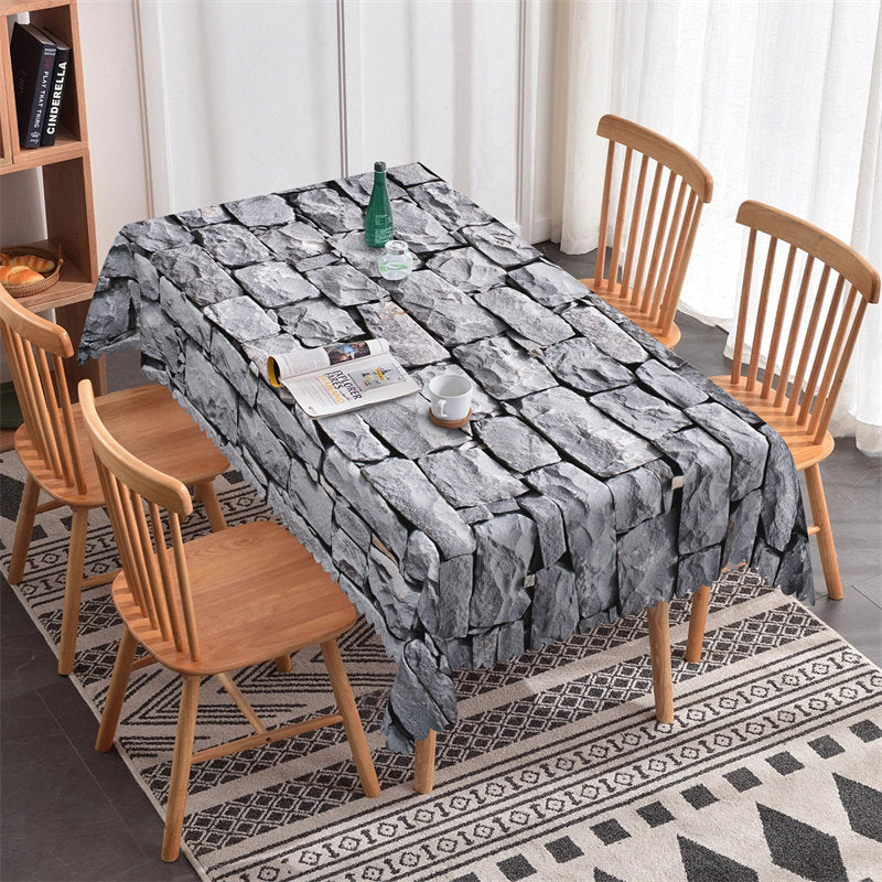 Grey Brick Wall Decorative Rectangle Tablecloth - 52x70 Inch