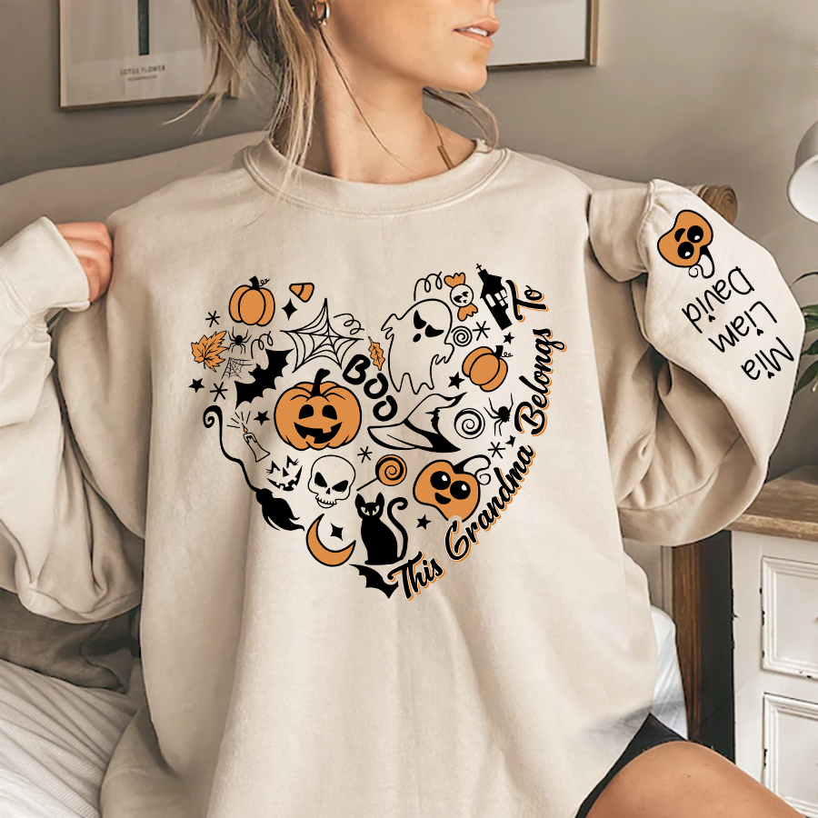 Halloween Pumpkins Ghost Custom Name Sweatshirt - Sand / S