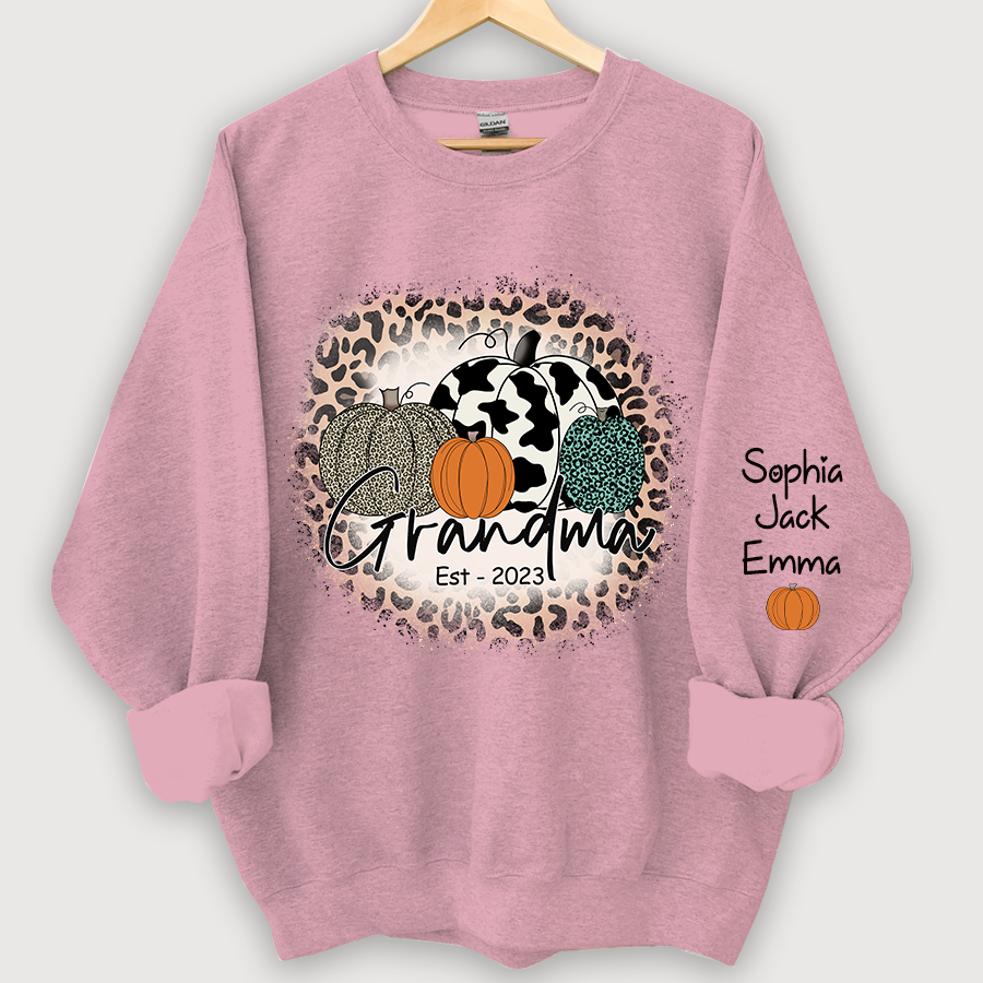 Happy Fall Leopard Pumpkins Custom Name Sweatshirt - Light Pink / S