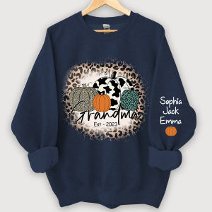 Happy Fall Leopard Pumpkins Custom Name Sweatshirt - Navy / S