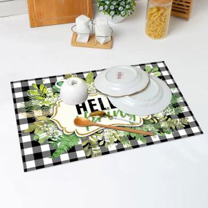 Hello Spring Greenery Checkered Set Of 4 Placemats - LX00153 / 14x12 Inch