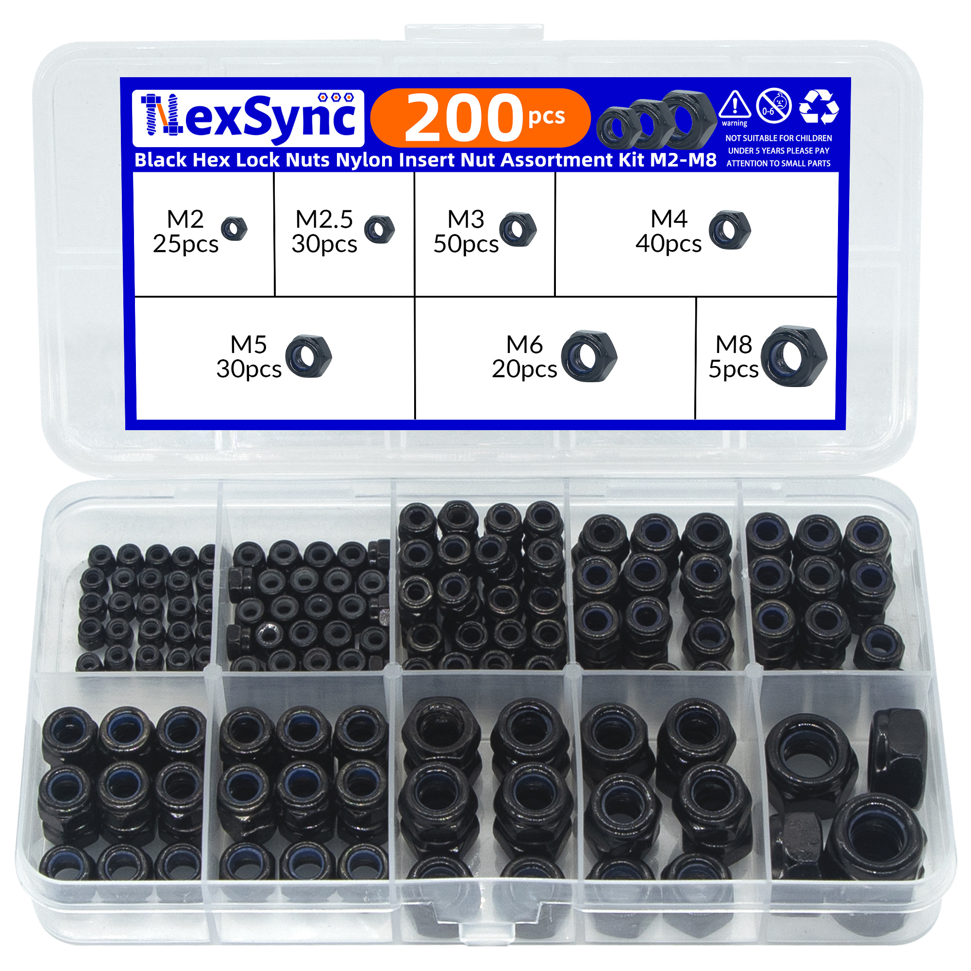Hex Nylon Insert Self Lock Nut Assortment Kit Stainless Steel, Durable Locknut Set