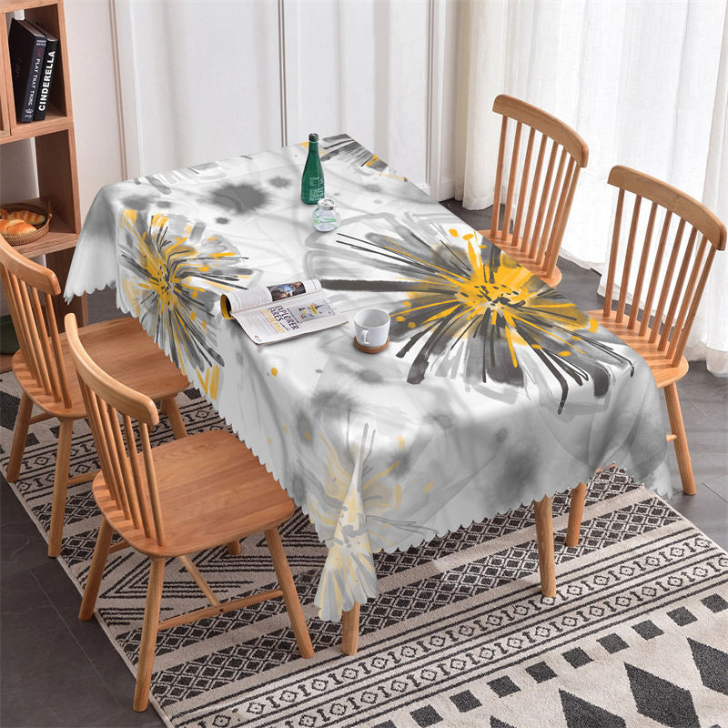 Ink Flower Pattern Rectangle Tablecloth - 52x70 Inch