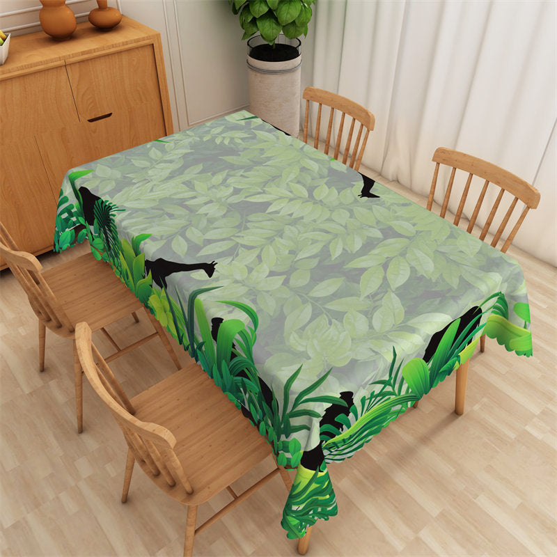 Jungle Green Leaves Pattern Rectangle Tablecloth - 52x70 Inch