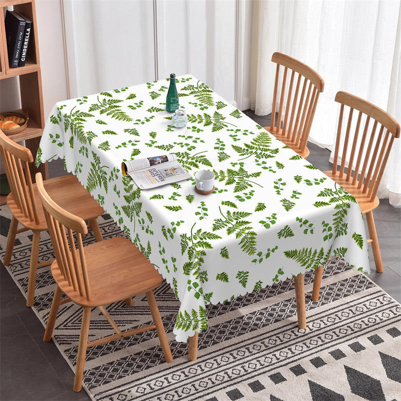Leafage Green White Decorative Rectangle Tablecloth - 52x70 Inch