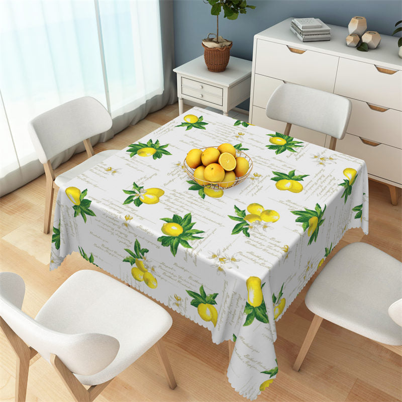 Lemon Step And Repeat Letter White Square Tablecloth - 52x70 Inch
