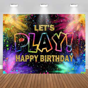 Lets Play Colorful Ribbons Happy Birthday Backdrop - 9X6FT(2.7X1.8M)