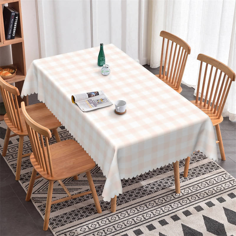 Light Pink Plaid Boho Rectangle Dining Tablecloth - 52x70 Inch