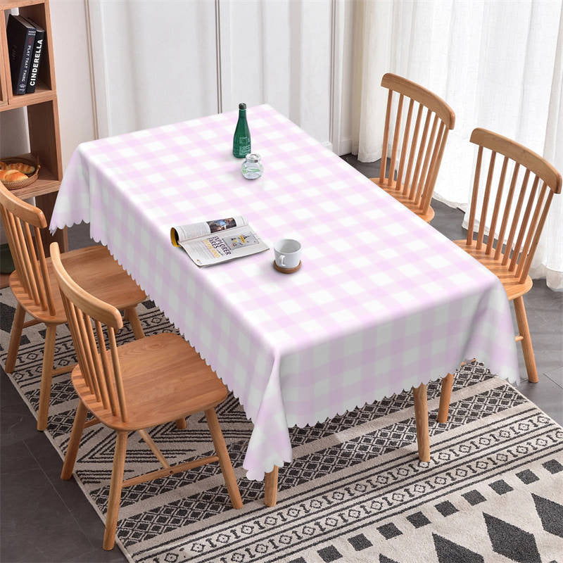 Lilac Plaid Boho Rectangle Tablecloth For Kitchen - 52x70 Inch