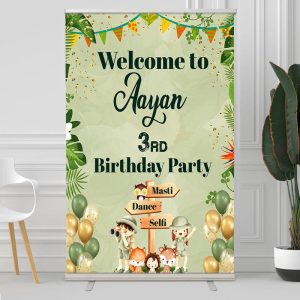 Little Tropical Explorer Animals Birthday Welcome Sign - 24X62 Inch
