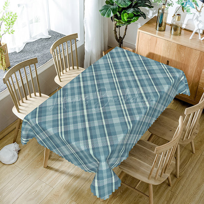 Lofaris Grey Blue Check Pattern Rectangle Tablecloth - 52x70 Inch
