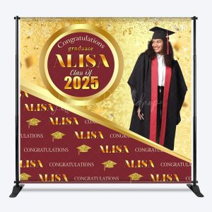 Lofaris Red Gold Step And Repeat Custom Graduation Backdrop - Backdrop Fabric Only / 4X8FT(1.2X2.5M)