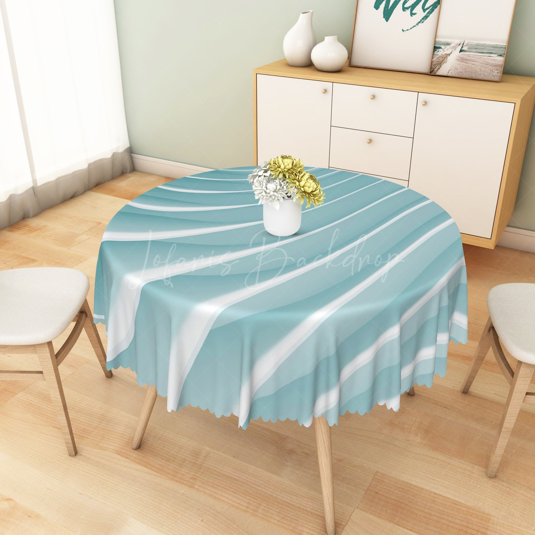Lofaris Smooth Gradient Blue White Rectangle Tablecloth - Diameter 48inch