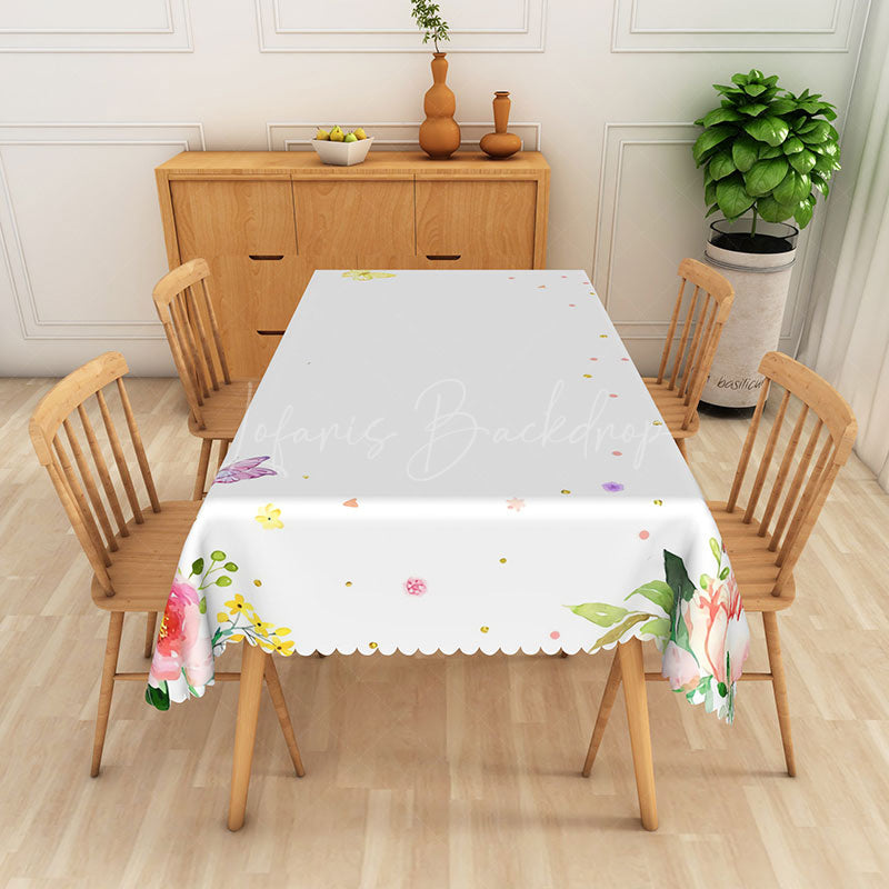 Lofaris Spring Butterfly Flowers Rectangular Tablecloth - 52 x 70 inch