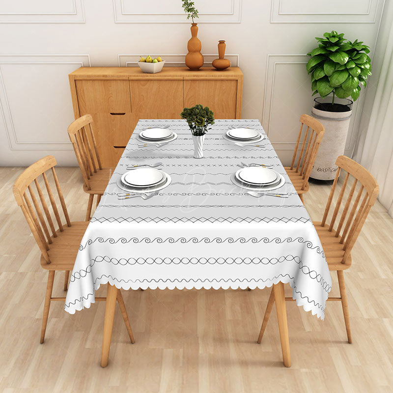 Lofaris White Lines Pattern Simple Rectangle Tablecloth - 52 x 70 inch