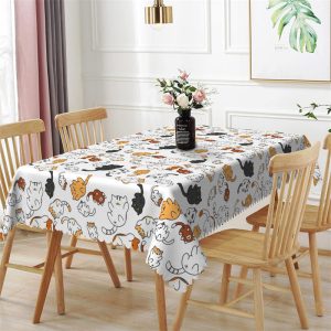 Lovely Cats Pattern White Home Kitchen Tablecloth - 52x70 Inch