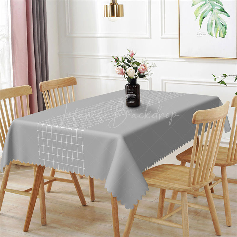 Luxury Grey Checkered Lines Rectangle Tablecloth - 52x70 Inch