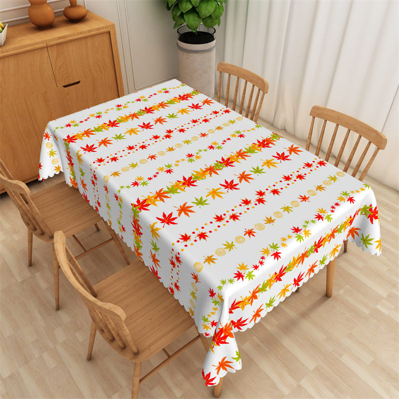 Maple Leaves Pattern White Rectangle Tablecloth - 52x70 Inch