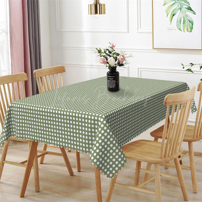 Matcha Green White Dots Pattern Rectangle Tablecloth - 52x70 Inch