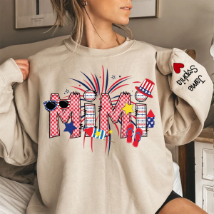 Mimi American Flag Pattern Sparkle Custom Sweatshirt - Sand / S
