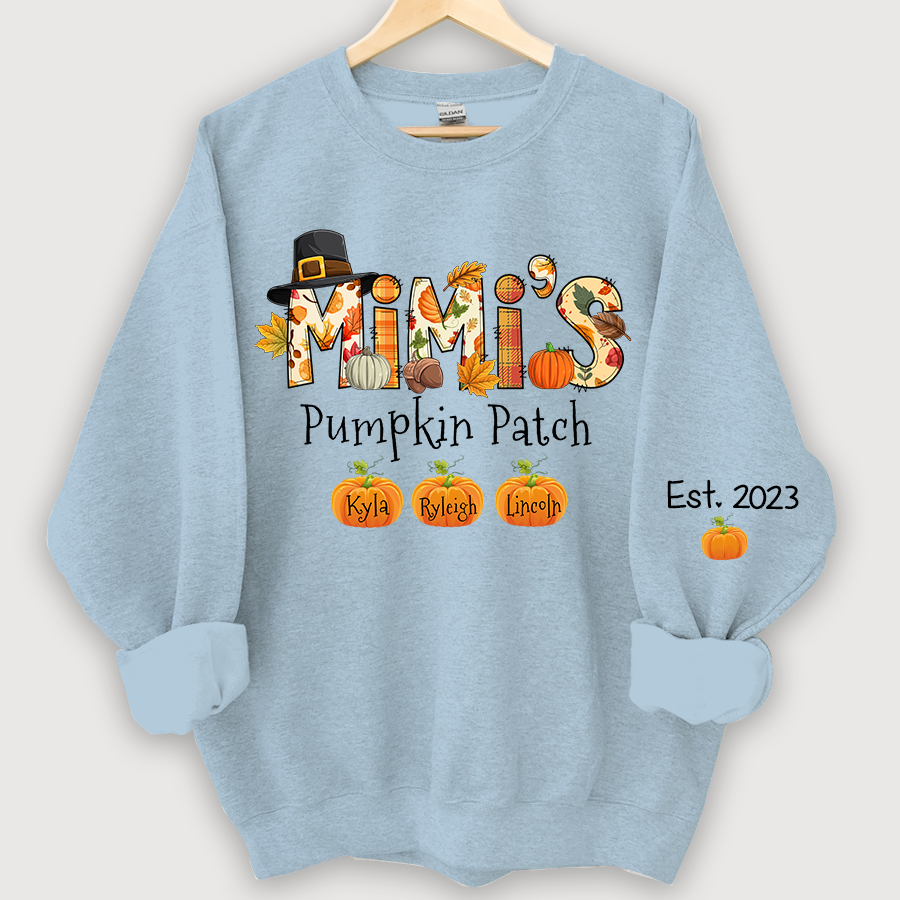 Mimis Pumpkin Patch Autumn Doodle Custom Sweatshirt - Light Blue / S