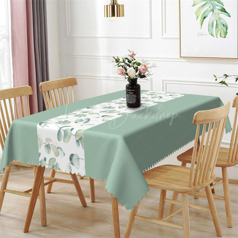 Mint Green Elegant Spring Leaves Rectangle Tablecloth - 52x70 Inch