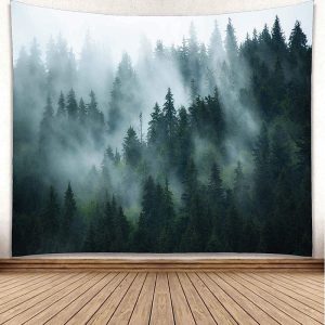 Misty Spring Forest Scene Tapestry For Living Room - 59x51 Inch