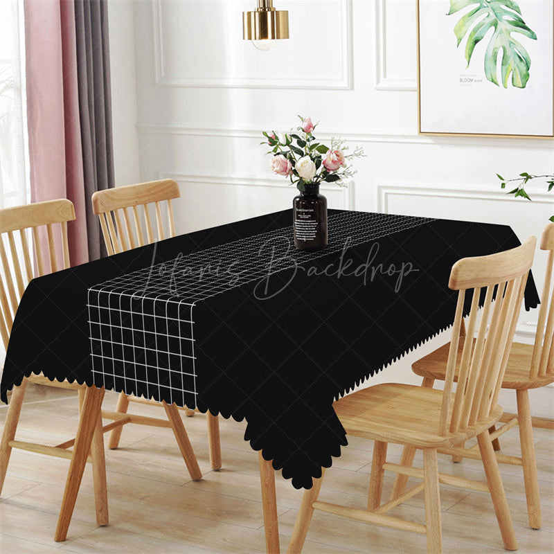 Modern Black Checkered Lines Rectangle Tablecloth - 52x70 Inch