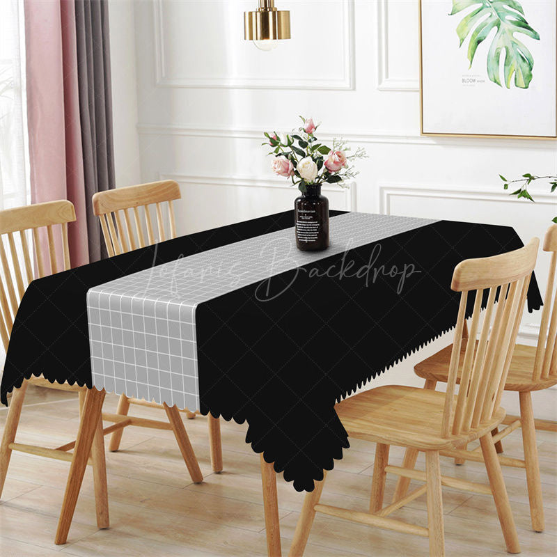 Modern Black Grey Plaid Lines Rectangle Tablecloth - 52x70 Inch