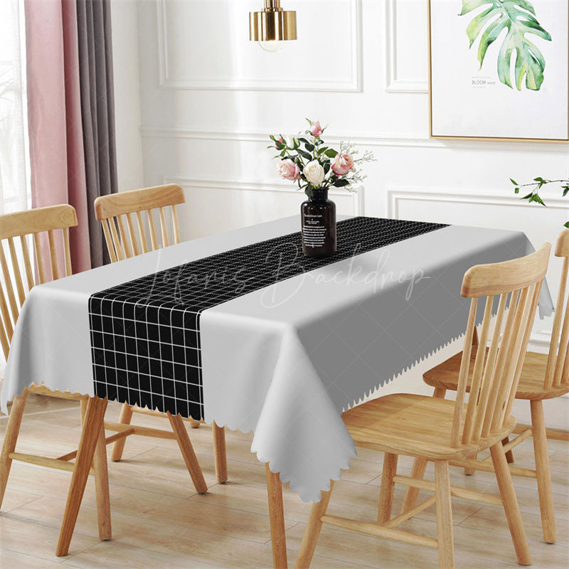Modern Grey Black Checkered Rectangle Tablecloth - 52x70 Inch