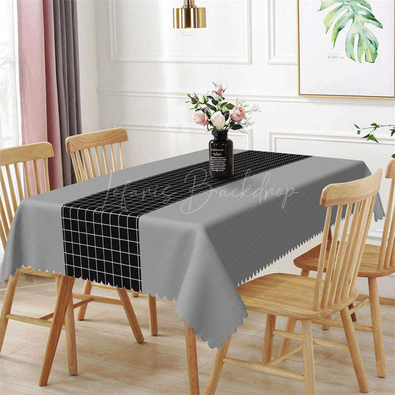 Modern Grey Black Plaid Lines Rectangle Tablecloth - 52x70 Inch