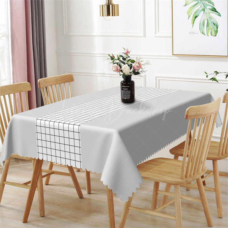 Modern Grey White Checkered Rectangle Tablecloth - 52x70 Inch