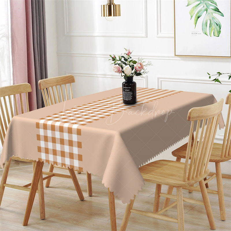Modern Simple Beige Pink Gingham Rectangle Tablecloth - 52x70 Inch
