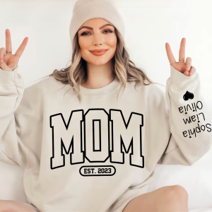 Mom Est Black Letters Gift Simple Custom Sweatshirt - Sand / S