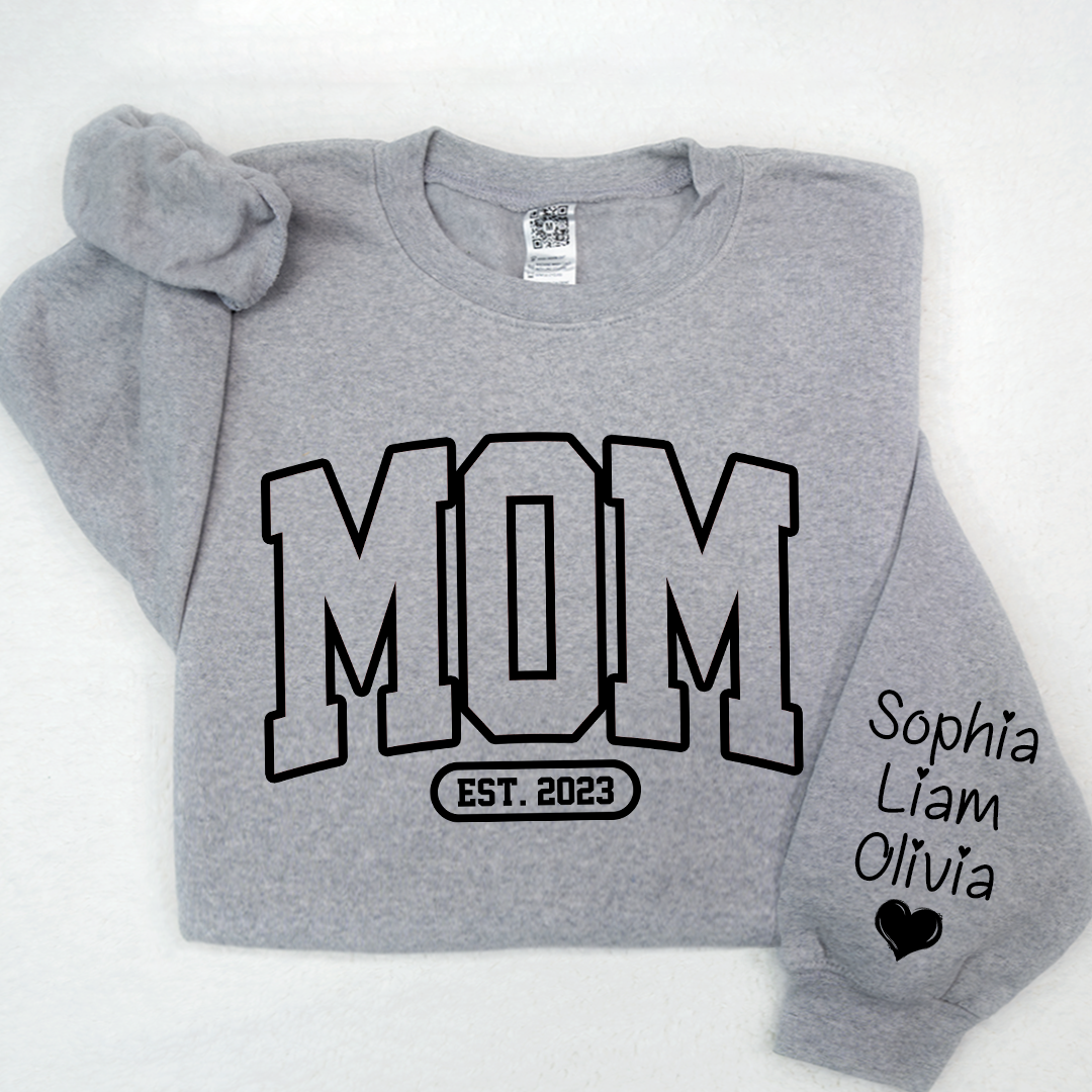 Mom Est Black Letters Gift Simple Custom Sweatshirt - Sports Grey / S