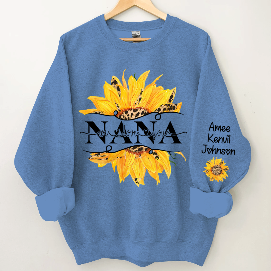 Nana Sunflower Leopard Pattern Custom Sweatshirt - Carolina Blue / S