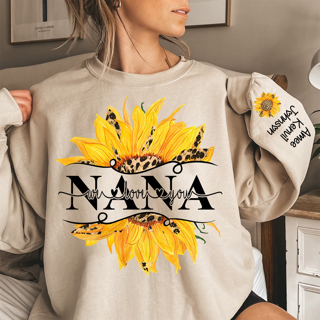 Nana Sunflower Leopard Pattern Custom Sweatshirt - Sand / S