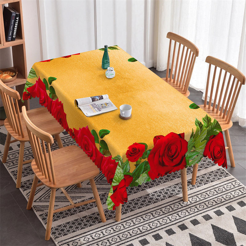 Orange Red Roses Rectangle Tablecloth for Kitchen - 52x70 Inch