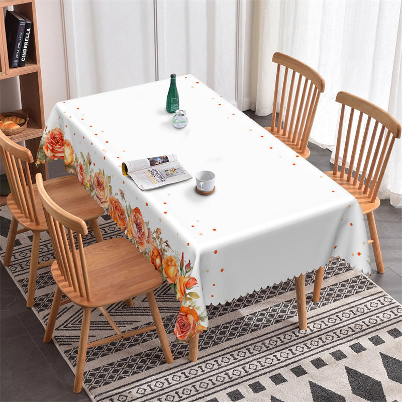 Orange Rose Flower Pattern Rectangle Tablecloth - 52x70 Inch