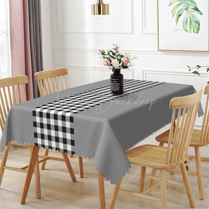 Outdoor Simple Gingham Grey Rectangle Tablecloth - 52x70 Inch