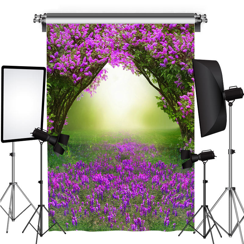 Peach Blossom Green Grass Simple Spring Theme Backdrop - 3X5FT(1X1.5M)