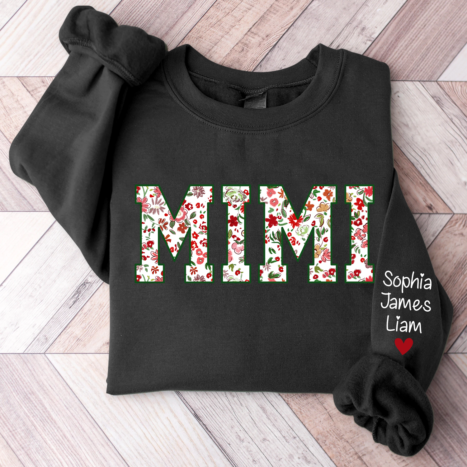 Personalized Mimi Flower Pattern Gift Sweatshirt - Black / S