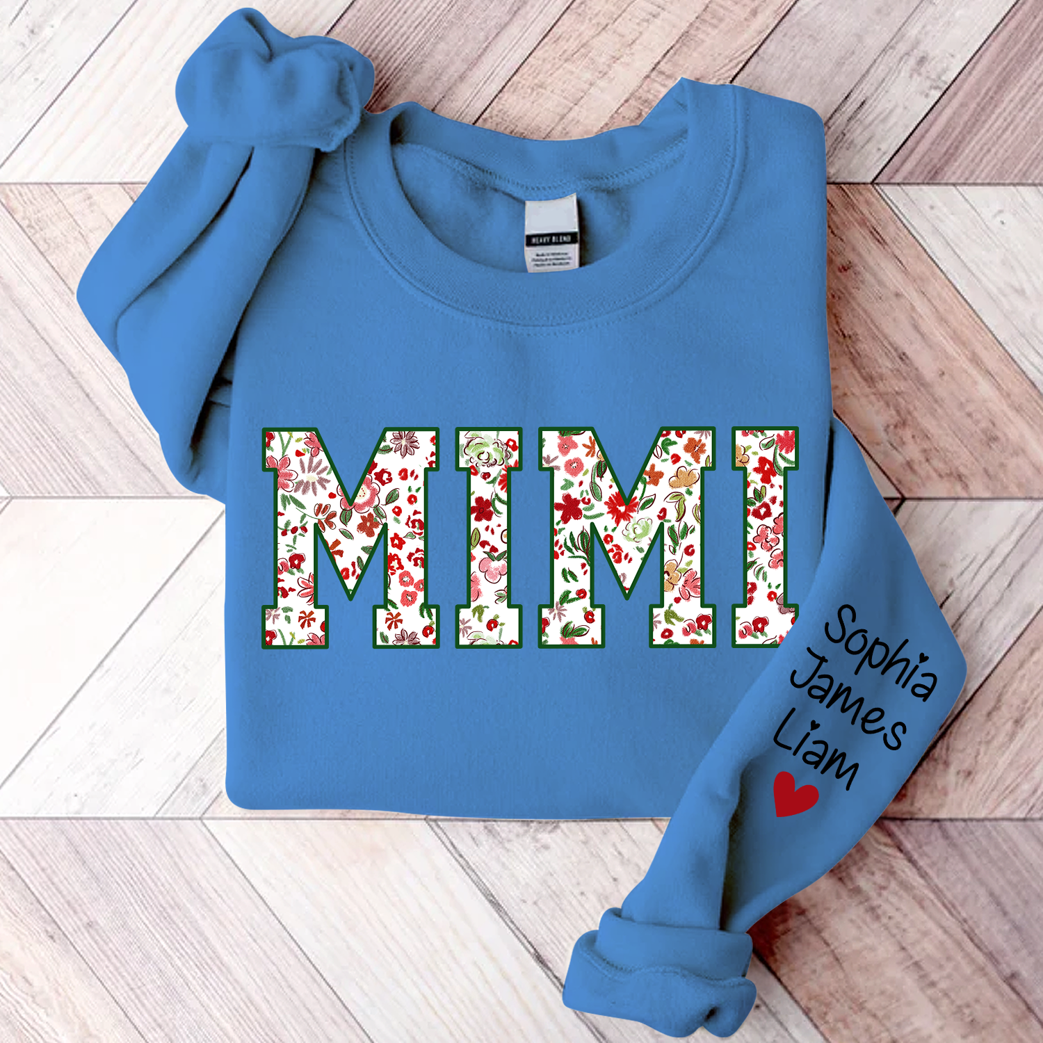 Personalized Mimi Flower Pattern Gift Sweatshirt - Carolina Blue / S