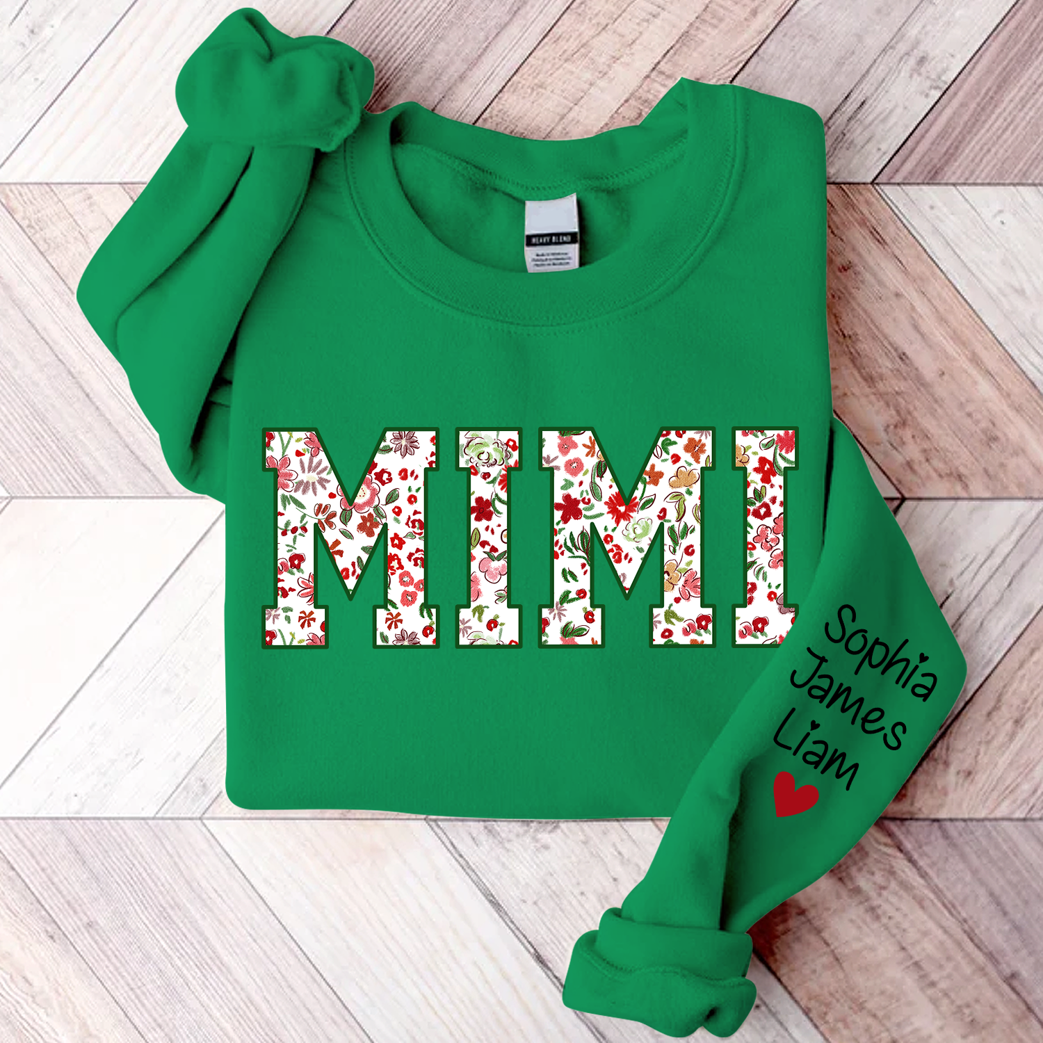Personalized Mimi Flower Pattern Gift Sweatshirt - Irish Green / S