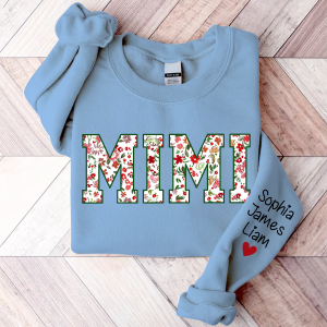 Personalized Mimi Flower Pattern Gift Sweatshirt - Light Blue / S