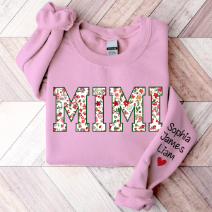 Personalized Mimi Flower Pattern Gift Sweatshirt - Light Pink / S