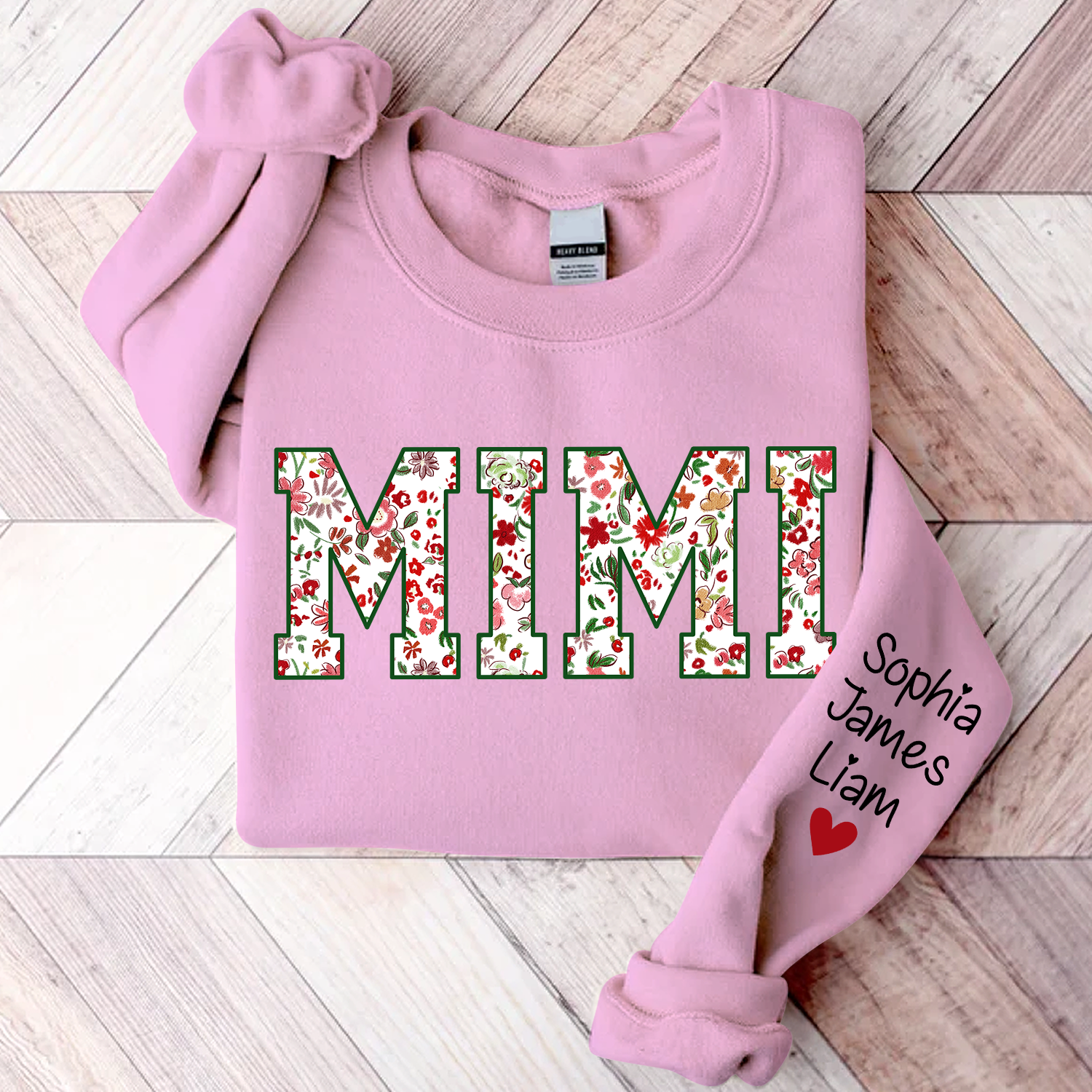 Personalized Mimi Flower Pattern Gift Sweatshirt - Light Pink / S