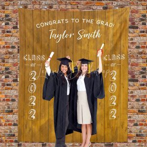 Personalized Rustic Wood Fabric Graduation Backdrop - 5X3FT(1.5X1M)